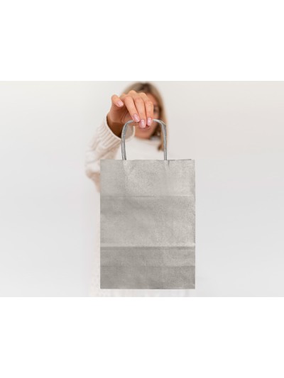 Bolsa papel q-connect kraft plata l con asa retorcida 320x400x14 mm