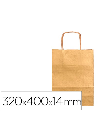 Bolsa papel q-connect kraft oro l con asa retorcida 320x400x14 mm