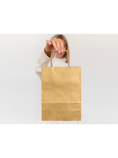 Bolsa papel q-connect kraft oro l con asa retorcida 320x400x14 mm
