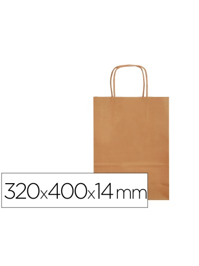 Bolsa papel q-connect celulosa natural liso l con asa retorcida 320x400x14 mm