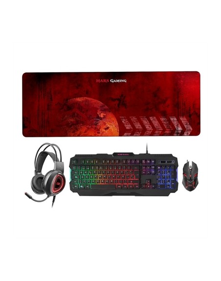 Kit teclado + mouse raton mars gaming mcprgb2es + auriculares + alfombrilla