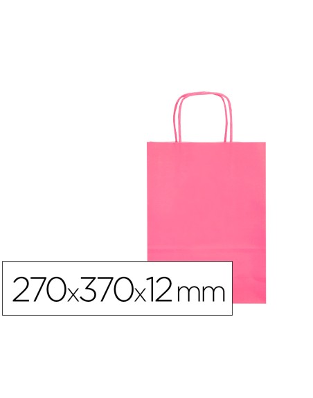 Bolsa papel q-connect celulosa rosa m con asa retorcida 270x370x12 mm