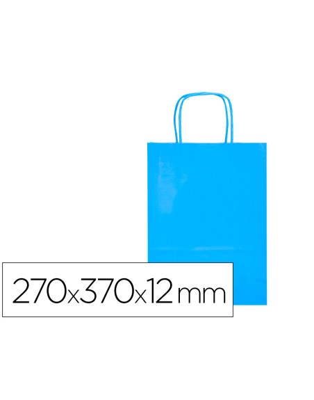 Bolsa papel q-connect celulosa celeste m con asa retorcida 270x370x12 mm