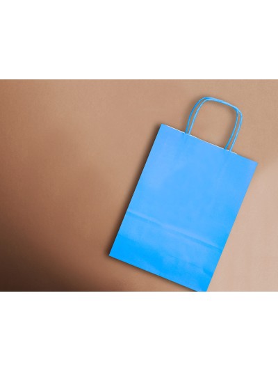 Bolsa papel q-connect celulosa celeste m con asa retorcida 270x370x12 mm