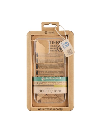 Funda muvit recycletek antibacteriana para apple iphone 12 - 12 pro transparente