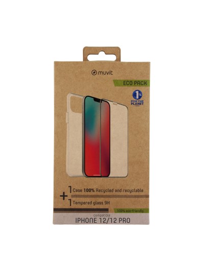 Funda muvit para iphone 12 - 12 pro + protector pantalla vidrio templado plano marco negro