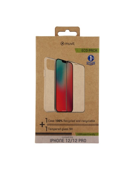 Funda muvit para iphone 12 - 12 pro + protector pantalla vidrio templado plano marco negro
