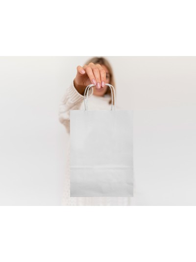 Bolsa papel q-connect celulosa blanco m con asa retorcida 270x370x12 mm