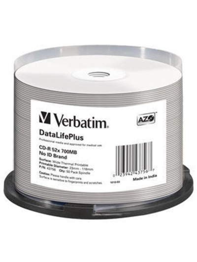Verbatim cd - r 700mb 52x tarrina 50 unidades datalifeplus wide thermal professional