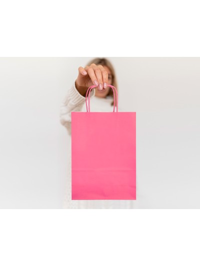 Bolsa papel q-connect celulosa rosa s con asa retorcida 240x320x10 mm