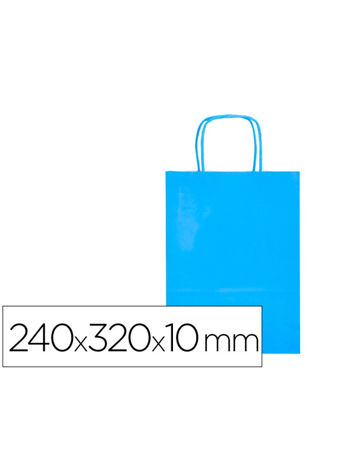 Bolsa papel q-connect celulosa celeste s con asa retorcida 240x320x10 mm Bolsa papel q-connect celulosa celeste s con asa retorcida 240x320x10 mm