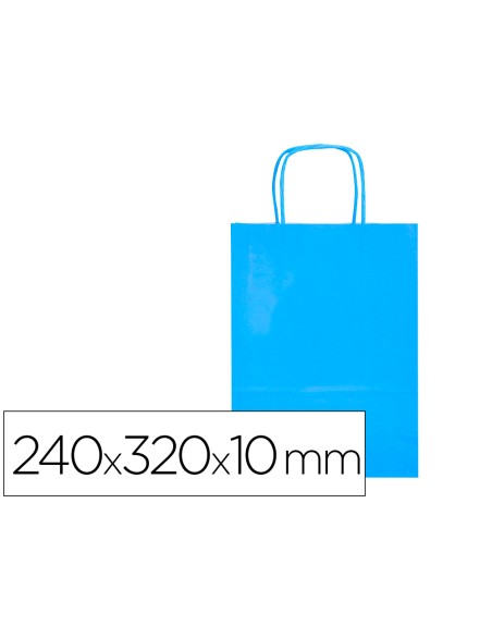 Bolsa papel q-connect celulosa celeste s con asa retorcida 240x320x10 mm