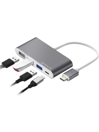 Hub logan usb tipo c silver ht 4 en 1 - 2 usb 2.0 - usb 3.0 - usb tipo c - silver