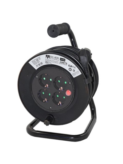 Regleta alargadera enrollacables 4 tomas - 50m - 16a - 250v - 3x1.5mm - color negro