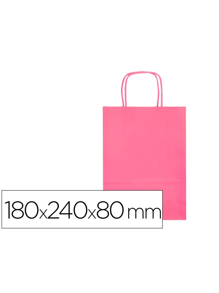 Bolsa papel q-connect celulosa rosa xs con asa retorcida 180x240x80 mm Bolsa papel q-connect celulosa rosa xs con asa retorcida 180x240x80 mm