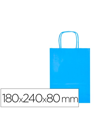 Bolsa papel q-connect celulosa celeste xs con asa retorcida 180x240x80 mm