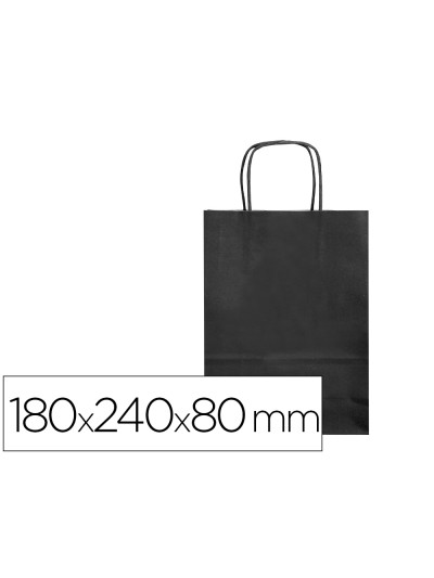 Bolsa papel q-connect celulosa negro xs con asa retorcida 180x240x80 mm