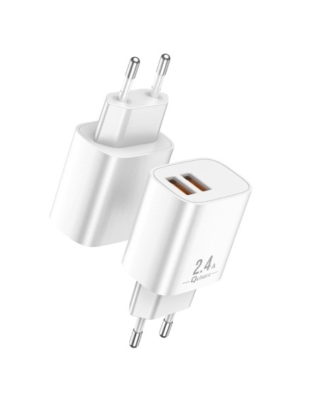 Cargador qcharx apolo 2.4a 2 puerto usb a blanco