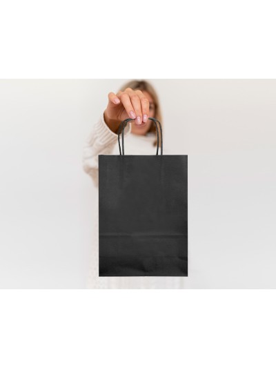 Bolsa papel q-connect celulosa negro xs con asa retorcida 180x240x80 mm