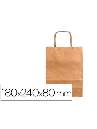 Bolsa papel q-connect kraft natural liso xs con asa retorcida 180x240x80 mm