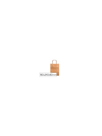 Bolsa papel q-connect kraft natural liso xs con asa retorcida 180x240x80 mm
