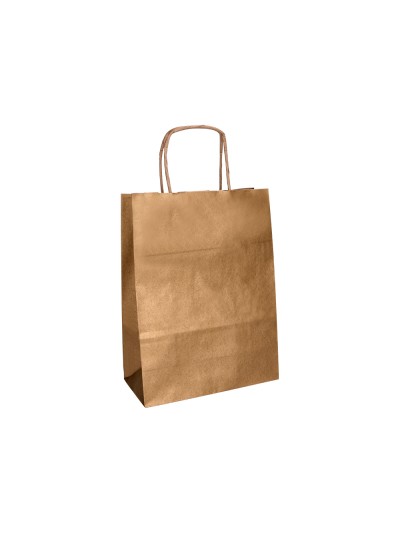 Bolsa papel q-connect kraft natural liso xs con asa retorcida 180x240x80 mm
