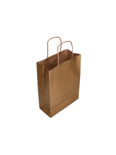 Bolsa papel q-connect kraft natural liso xs con asa retorcida 180x240x80 mm