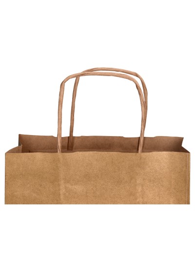 Bolsa papel q-connect kraft natural liso xs con asa retorcida 180x240x80 mm