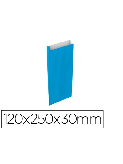 Sobre papel basika celulosa celeste con fuelle xs 120x250x30 mm paquete de 25 unidades