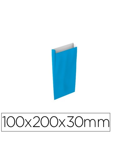 Sobre papel basika celulosa celeste con fuelle xxs 100x200x30 mm paquete de 25 unidades