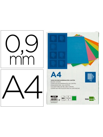 Tapa encuadernacion liderpapel carton a4 0,9mm verde fluor paquete de 50 unidades