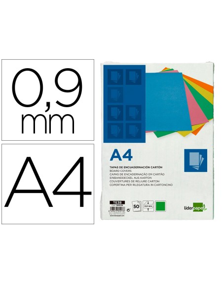 Tapa encuadernacion liderpapel carton a4 0,9mm verde fluor paquete de 50 unidades
