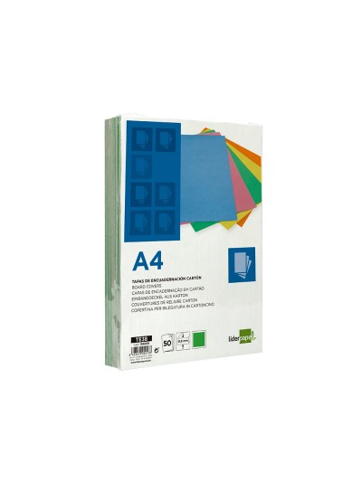 Tapa encuadernacion liderpapel carton a4 0,9mm verde fluor paquete de 50 unidades