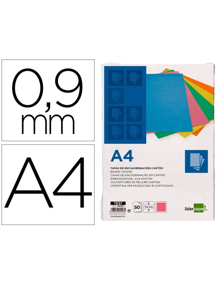 Tapa encuadernacion liderpapel carton a4 0,9mm rosa fluor paquete de 50 unidades