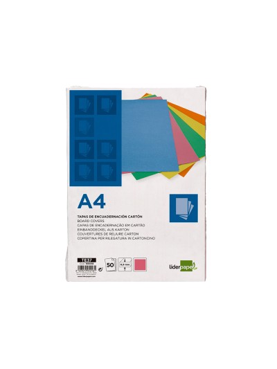 Tapa encuadernacion liderpapel carton a4 0,9mm rosa fluor paquete de 50 unidades