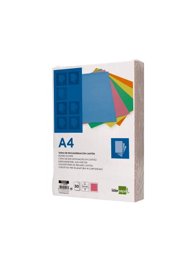 Tapa encuadernacion liderpapel carton a4 0,9mm rosa fluor paquete de 50 unidades
