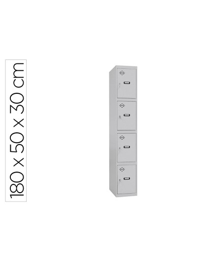 Taquilla metalica simonrack 4 puertas con cerradura montada respiradero y etiquetero gris/gris 1800x500x300 mm