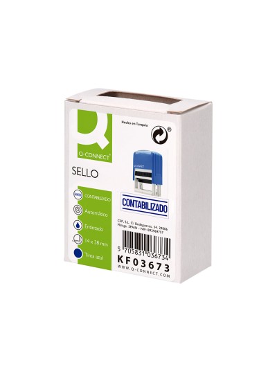 Sello entintado automatico q-connect contabilizado almohadilla 14x38 mm color azul