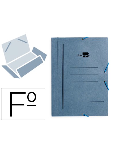 Carpeta liderpapel gomas folio 3 solapas carton pintado azul 410 g/m2