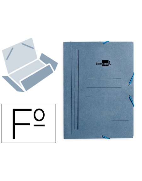 Carpeta liderpapel gomas folio 3 solapas carton pintado azul 410 g/m2