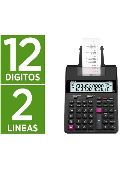 Calculadora casio hr-150rce impresora pantalla lc papel 58 mm impresion bicolor 12 digitos ac/dc color negro