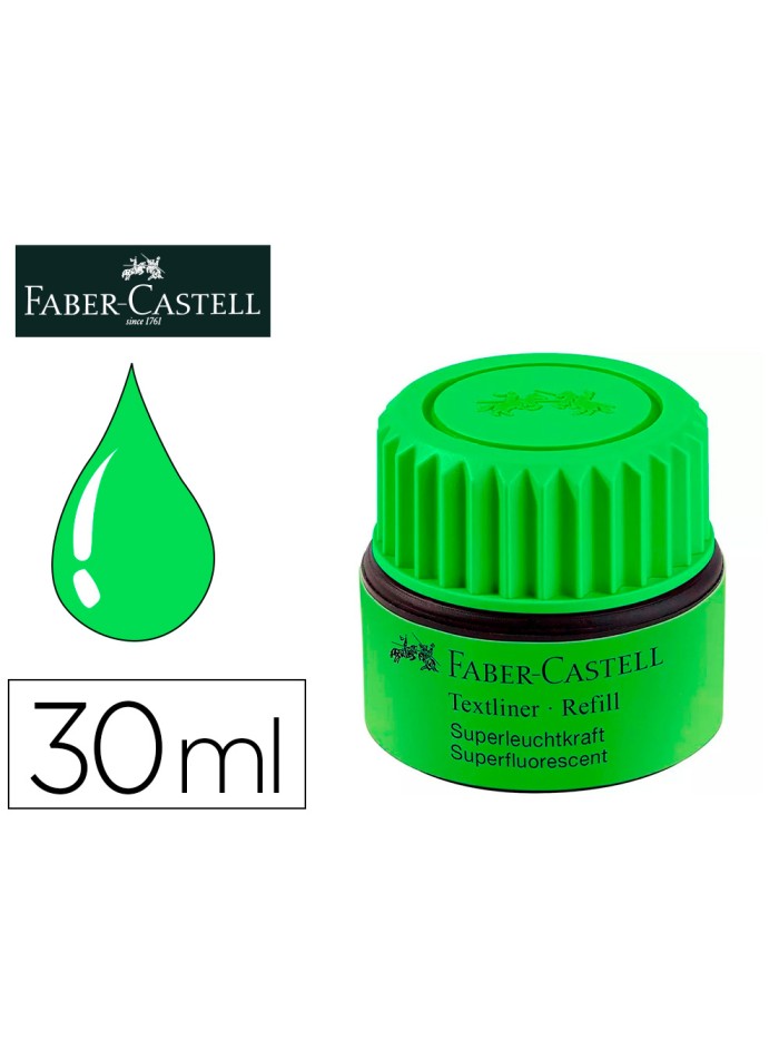 Tinta rotulador faber castell textliner fluorescente 1549 con sistema capilar color verde bote 30 ml Tinta rotulador faber castell textliner fluorescente 1549 con sistema capilar color verde bote 30 ml