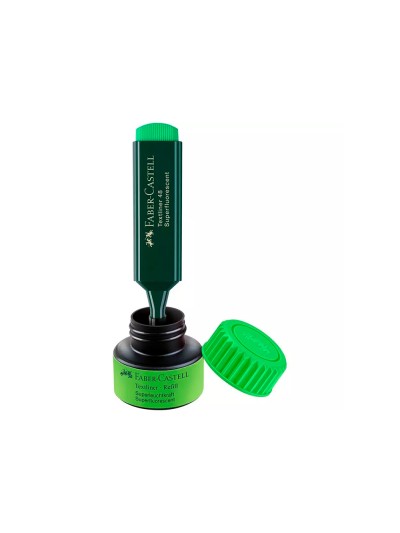 Tinta rotulador faber castell textliner fluorescente 1549 con sistema capilar color verde bote 30 ml