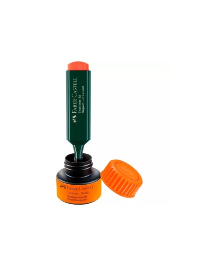 Tinta rotulador faber castell textliner fluorescente 1549 con sistema capilar color naranja bote 30 ml