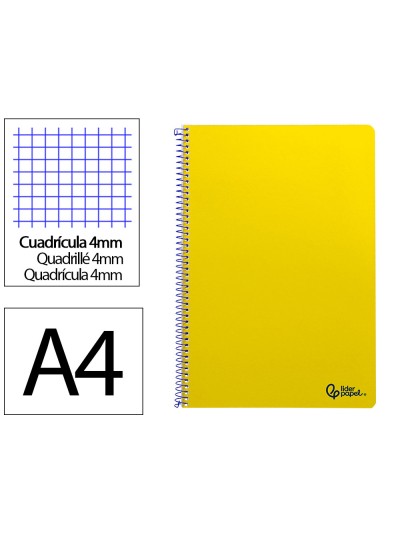 Cuaderno espiral liderpapel din a4 smart tapa blanda 80h 75gr cuadro 4mm con margen color amarillo