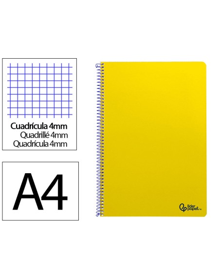 Cuaderno espiral liderpapel din a4 smart tapa blanda 80h 75gr cuadro 4mm con margen color amarillo