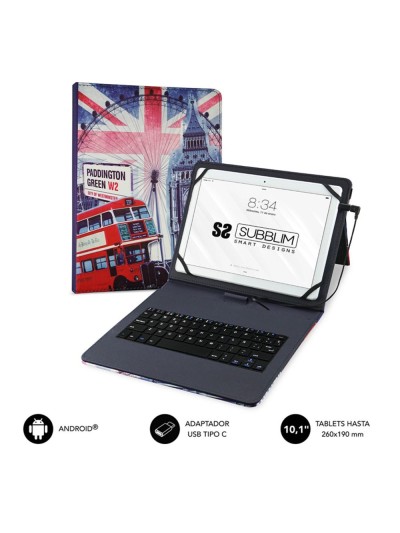 Funda + teclado subblim keytab usb tipo c 10.1 pulgadas england
