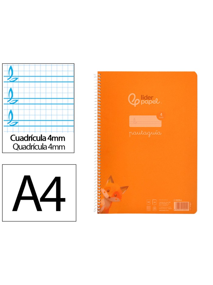 Cuaderno espiral liderpapel din a4 pautaguia tapa plastico80h 90gr cuadro pautado 4mm con margen color naranja Cuaderno espiral liderpapel din a4 pautaguia tapa plastico80h 90gr cuadro pautado 4mm con margen color naranja