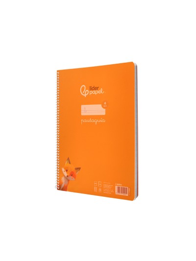 Cuaderno espiral liderpapel din a4 pautaguia tapa plastico80h 90gr cuadro pautado 4mm con margen color naranja