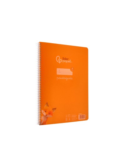 Cuaderno espiral liderpapel din a4 pautaguia tapa plastico80h 90gr cuadro pautado 4mm con margen color naranja